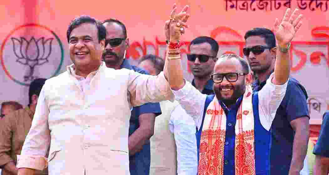 Assam CM Himanta Biswas Sarma and Diplu Ranjan Sarma celebrate BJP's landslide victory in Samaguri, ending Congress's 24-year dominance in the constituency.