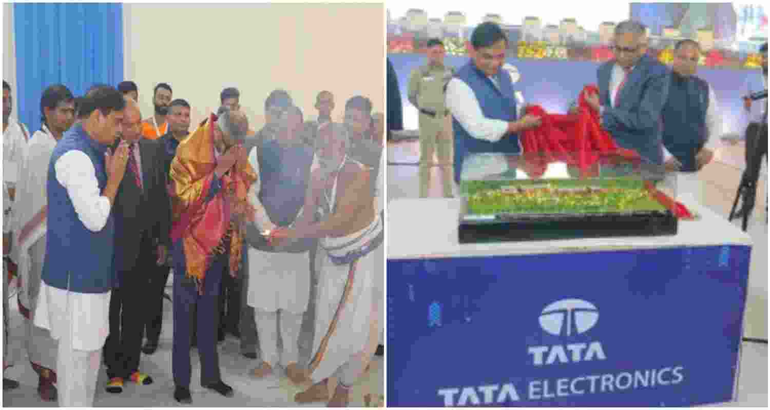 Assam Chief Minister Himanta Biswa Sarma and Tata Sons Chairman N Chandrasekaran perform the Bhumi pujan for the new semiconductor assembly facility at Jagiroad, marking a significant investment in the state's industrial future.