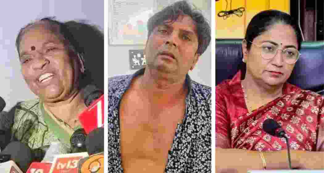 Attacker Rajesh Sakriya (centre), his mother Bhanu (left) and Delhi Chief Minister Rekha Gupta (right). 