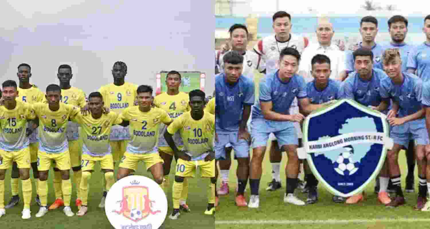Bodoland FC and (right) Karbi Anglong Morning Star FC teams.