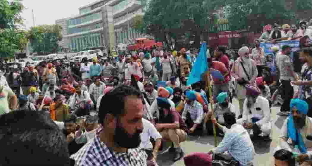 Contractual employees of Punjab Roadways and PRTC holding a protest outside the Punjab Assembly on Monday.