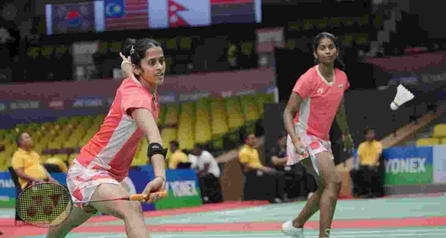 Indian girls' doubles pair in action against UAE in Guwahati on Wednesday.