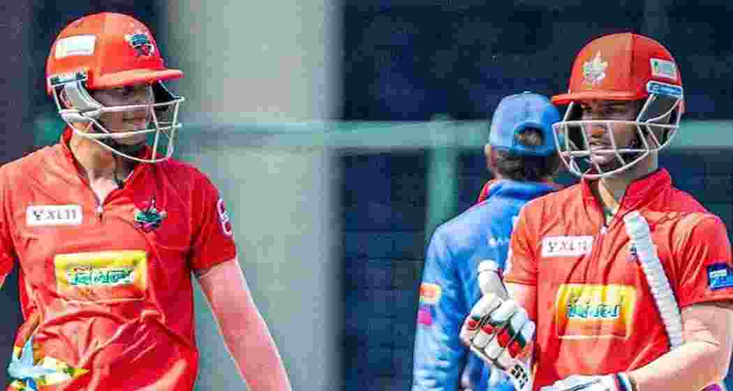 Batters (L)) Priyansh Arya and Ayush Badoni (R) during their match against North Delhi Strikers in the Delhi Premier League on Saturday.