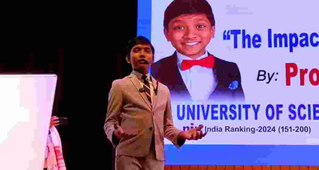 World's Youngest Professor Suborno Isaac Bari engages students during his lecture at the University of Science and Technology Meghalaya.