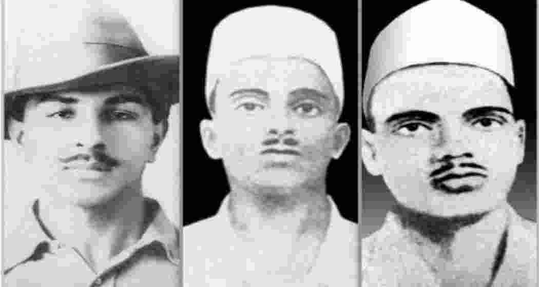 Indian freedom fighters and martyrs Bhagat Singh, Sukhdev and Rajguru.