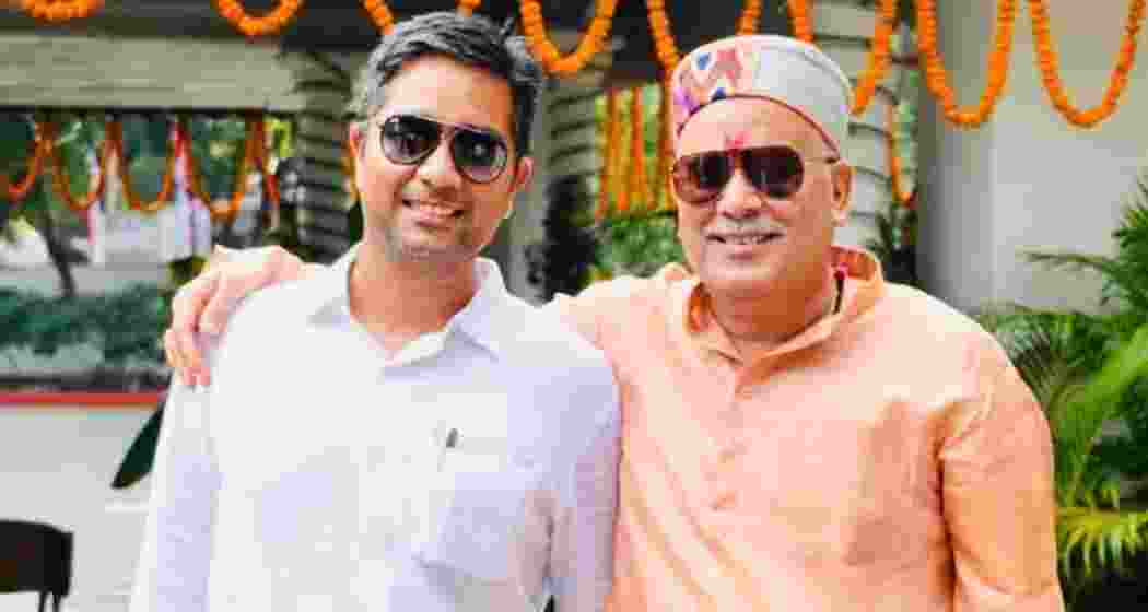 Former Chhattisgarh Chief Minister Bhupesh Baghel seen with son Chaitanya Baghel (left).