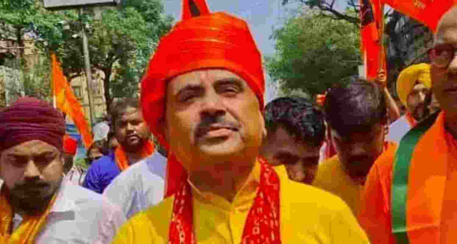 Suvendu Adhikari leads Ram Navami rally in Bhabanipur, challenging Mamata Banerjee as BJP ramps up campaign in key Bengal battleground seat.