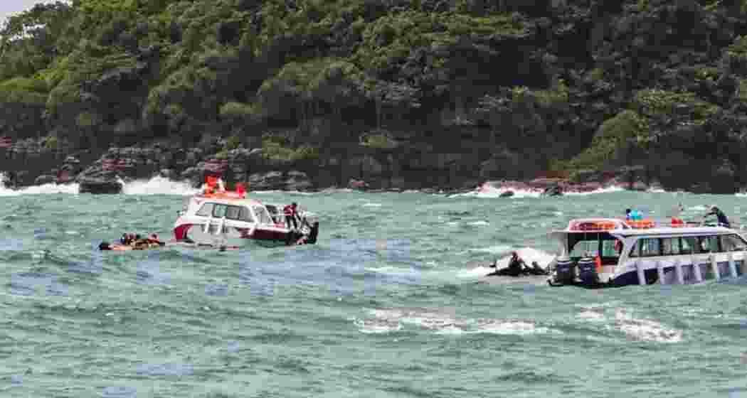 Rescue personnel carry out operations after a speedboat carrying Indian tourists capsized near Hon May Rut Ngoai off Phu Quoc Island, Vietnam, on Saturday.