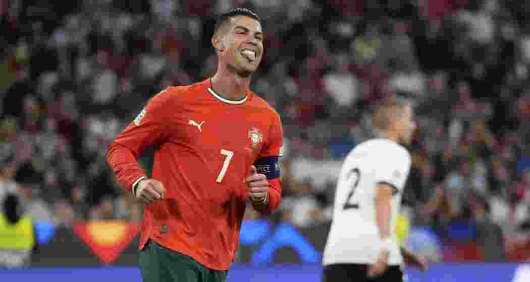 Portugal’s Cristiano Ronaldo reacts after missing an opportunity to score during the Nations League semifinal soccer match between Portugal and Germany at the Munich Football Arena, in Munich, Germany, Wednesday, June 4, 2025. 