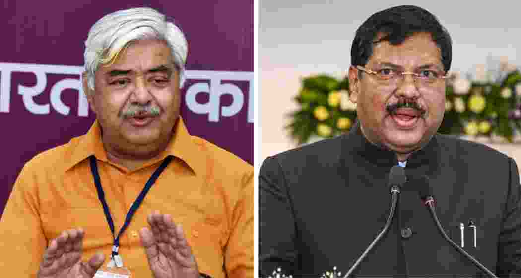 VHP president Alok Kumar (L) and Chief Justice B R Gavai (R).