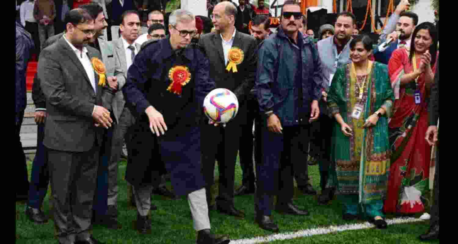 Jammu and Kashmir Chief Minister Omar Abdullah during the opening of the 69th National School Games at the TRC Football Ground here n Monday.
