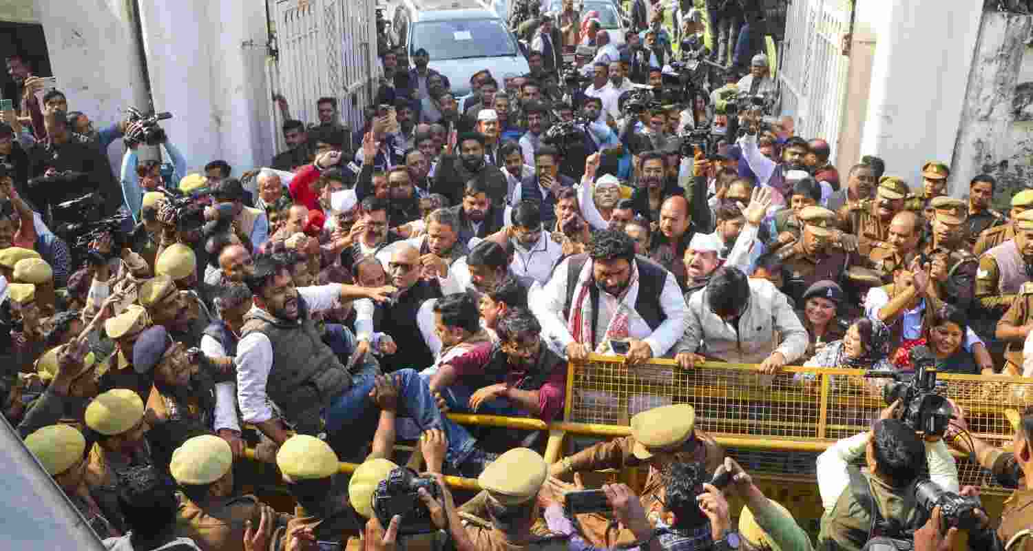 Clashes broke out between Congress workers and police personnel outside the party office in Lucknow on Monday as they were stopped from going to restive Sambhal.