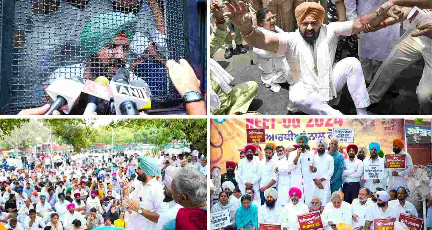 Congress stages protest demanding SC-monitored probe into NEET-UG 2024 irregularities. 