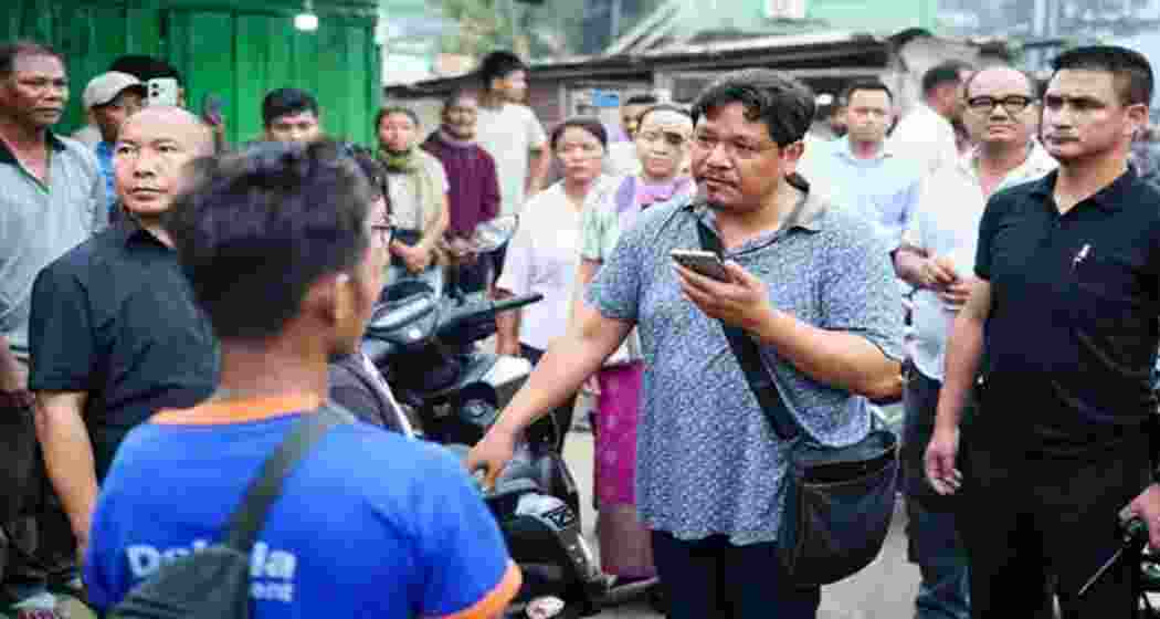 Meghalaya Chief Minister Conrad Sangma meets protesters after violence linked to GHADC elections in Garo Hills.
