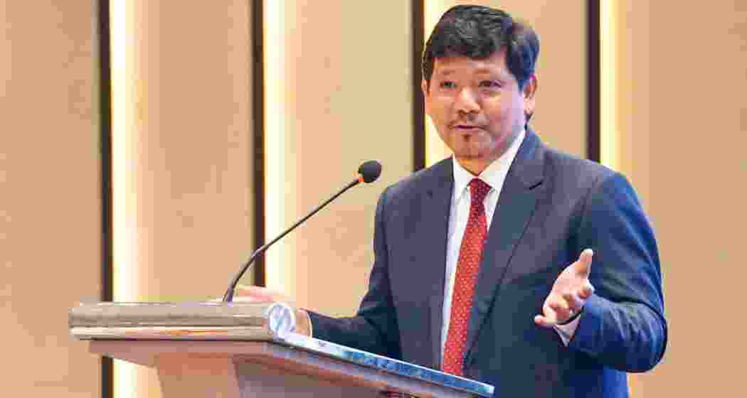 File photo of Meghalaya Chief Minister and National People’s Party (NPP) president Conrad K Sangma addressing a gathering.