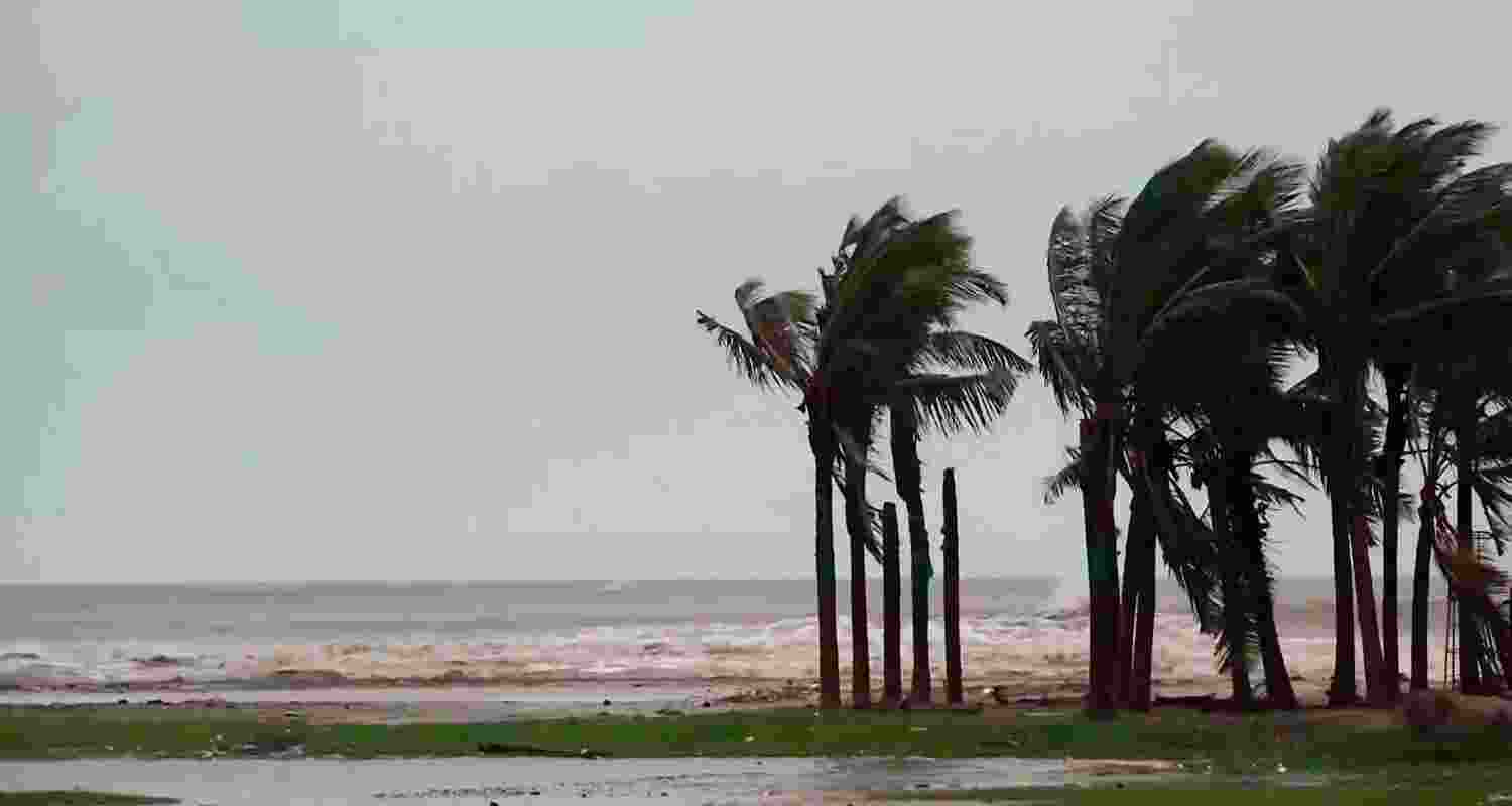 Clouds over the skyline of Visakhapatnam before Cyclone Montha makes landfall near Kakinada in Andhra Pradesh.
