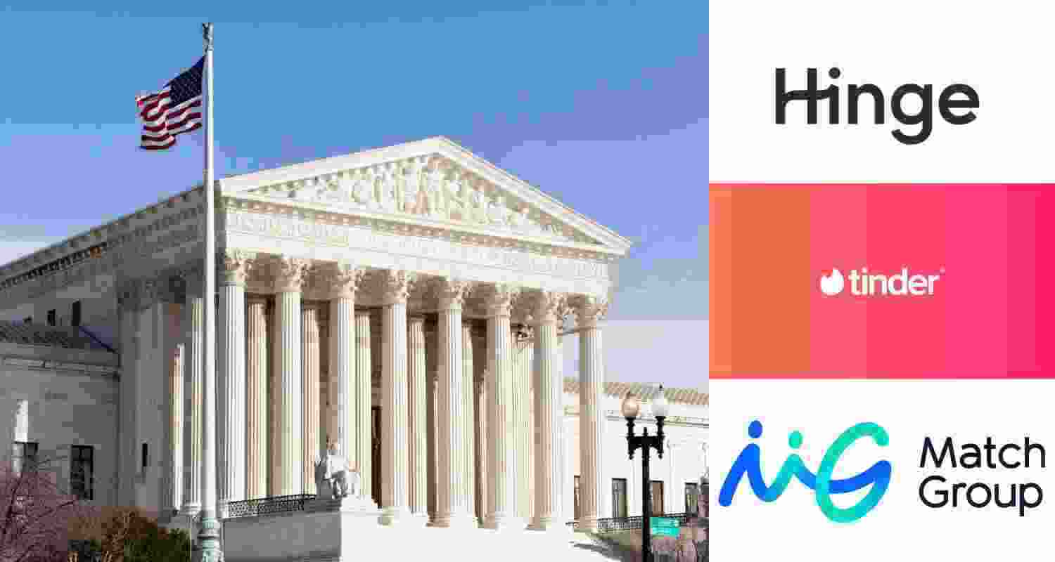 United States Court representative photo with logo of Hinge, Tinder and Match Group