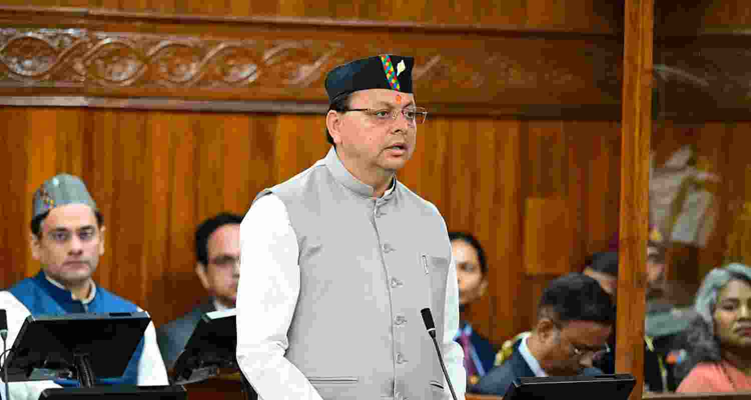 Uttarakhand Chief Minister Pushkar Singh Dhami at the special Assembly session marking the state’s silver jubilee.