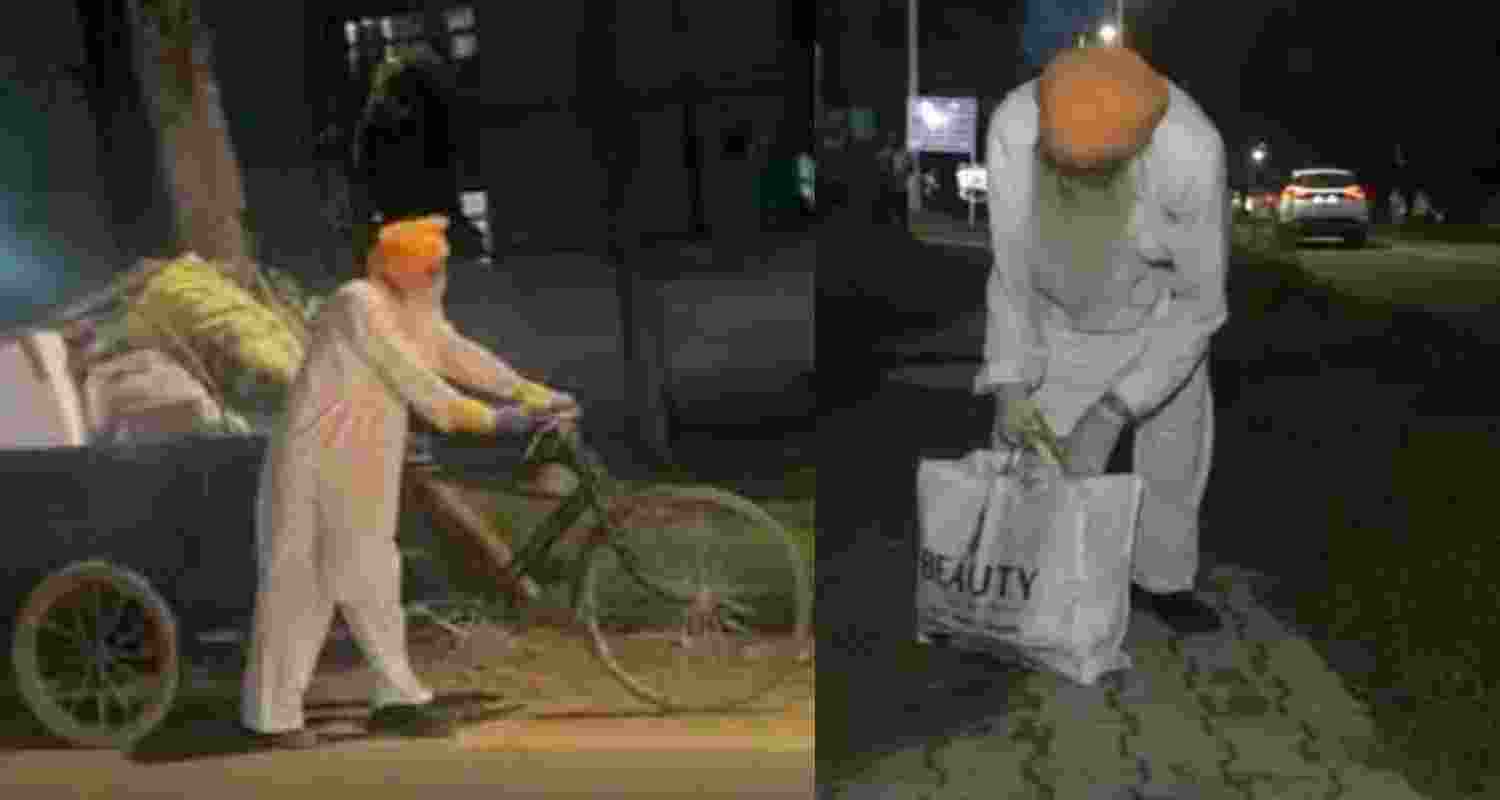 Inderjit Singh pulls a rehri laden with garbage in Sector 49, Chandigarh.