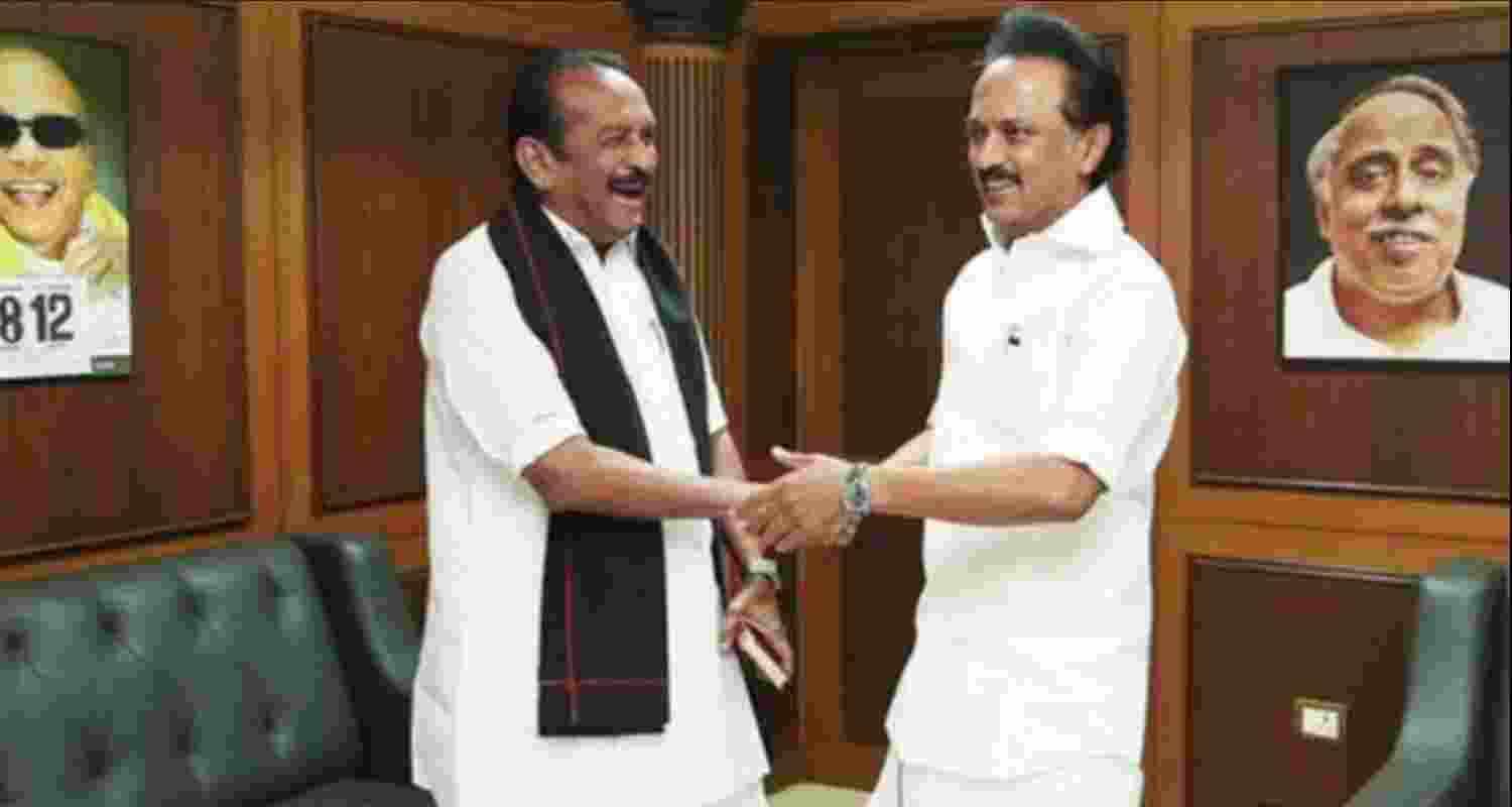 Image of MDMK founder Vaiko with Chief Minister of Tamil Nadu Thiru M.K.Stalin. 