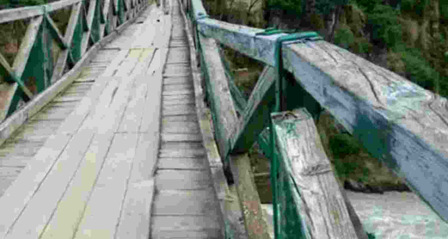 A 60-year-old suspension footbridge in Doda, J&K, declared unsafe, locals demand repair. 