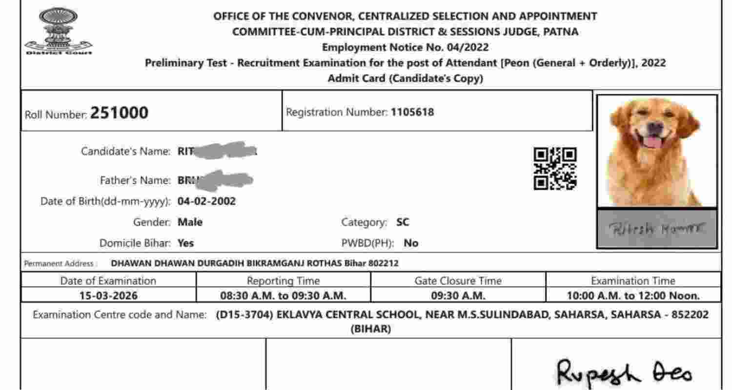 Bihar job seeker gets admit card with dog’s photo