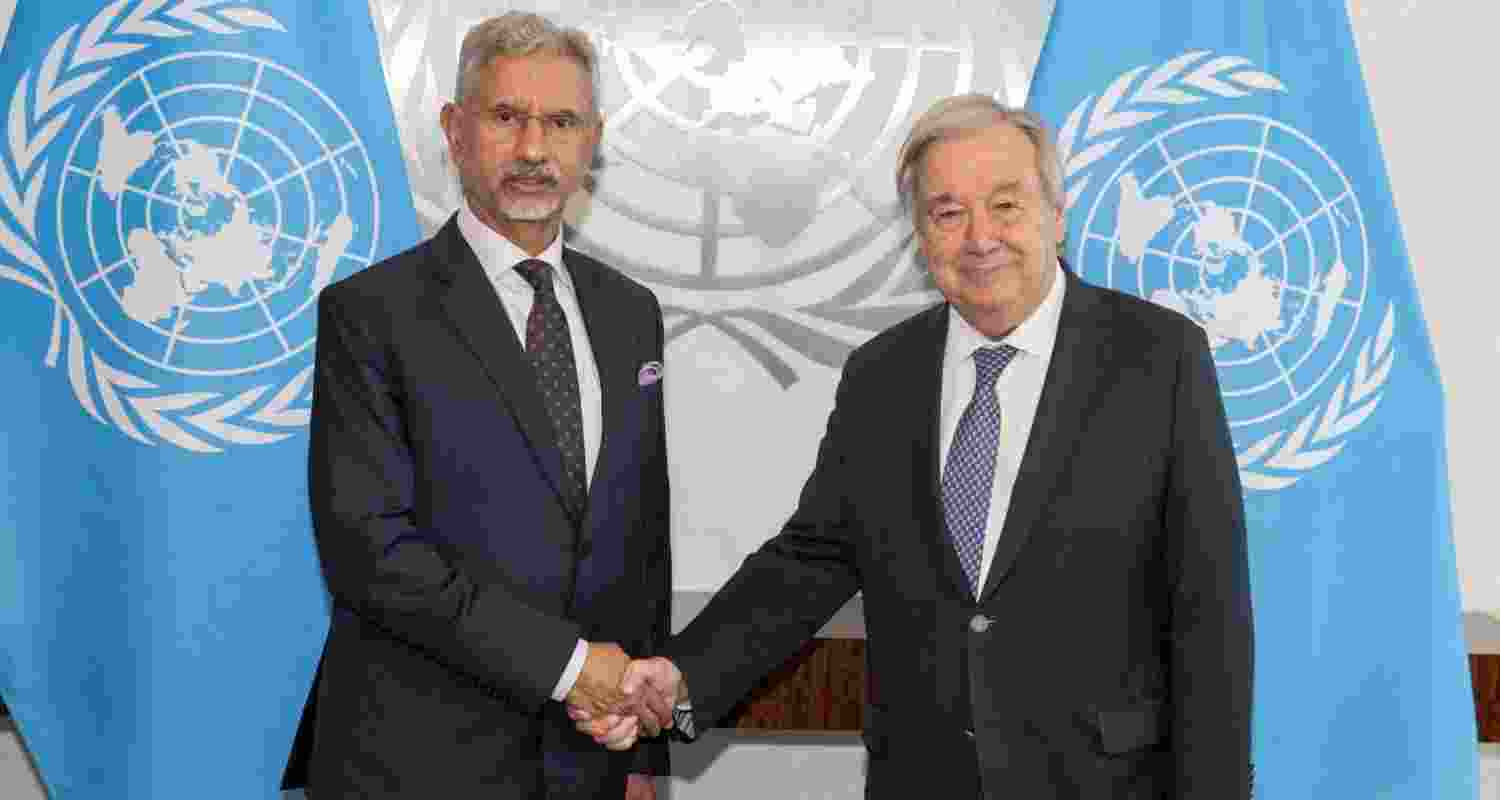 External Affairs Minister S Jaishankar meeting UN Secretary General Antonio Guterres at the UN Headquarters in New York. External Affairs Minister S Jaishankar meeting UN Secretary General Antonio Guterres at the UN Headquarters in New York.