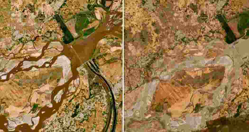 An image of the Chenab River in Pakistan’s Sialkot region showing significant depletion in water levels. BJP MP PC Mohan had shared the photograph on X.