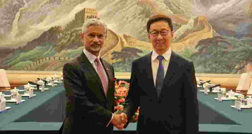 External Affairs Minister S Jaishankar shakes hands with Chinese Vice President Han Zheng in Beijing on Monday, during his first official visit to China in five years.