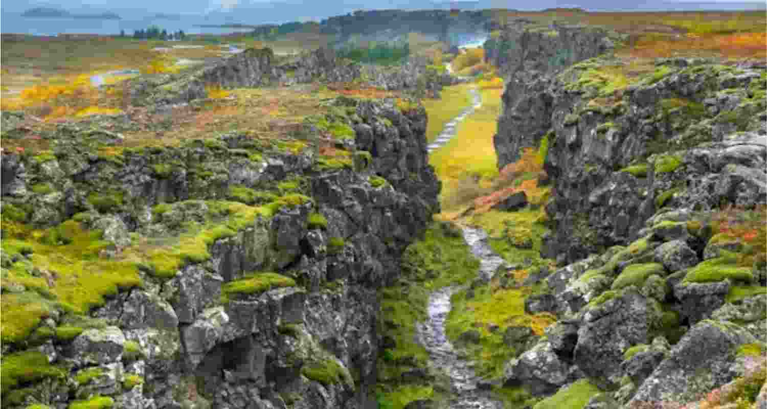 The Eurasian and North American tectonic plates in Thingvellir National Park, Iceland.