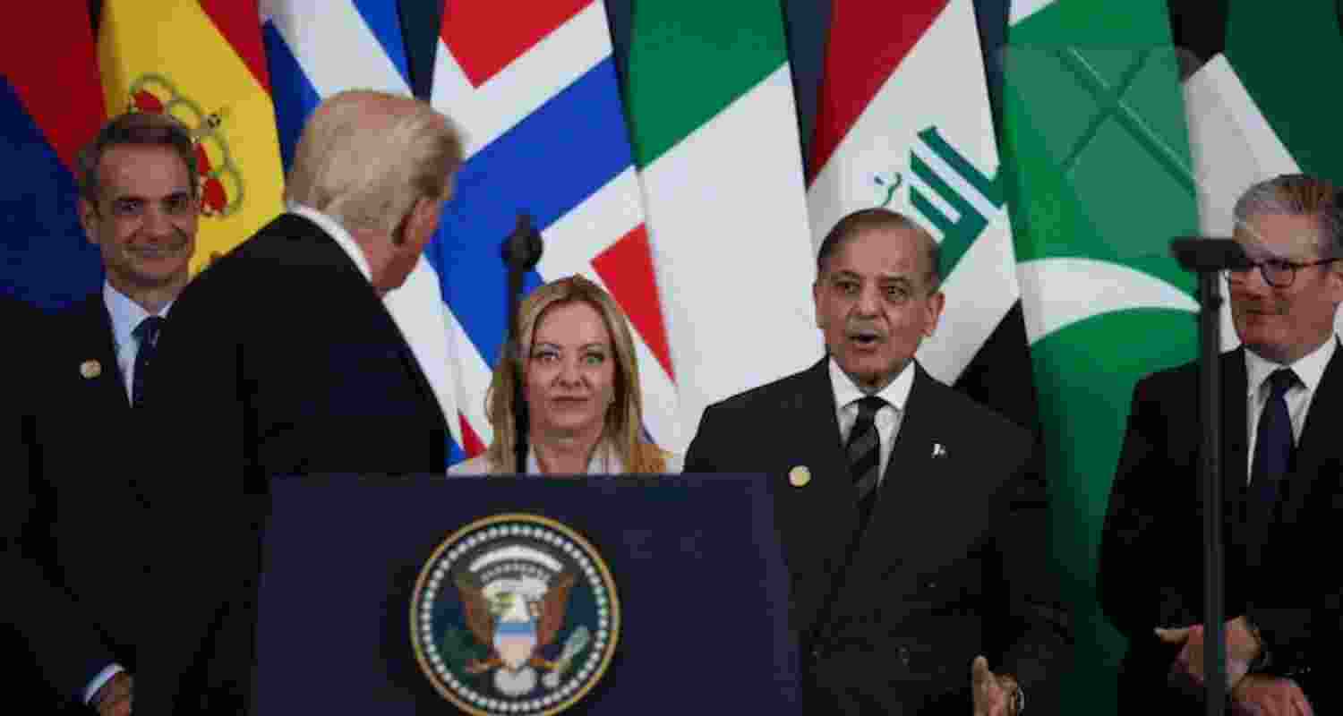 Donald Trump and Shehbaz Sharif at world leaders' summit on ending the Gaza war. 