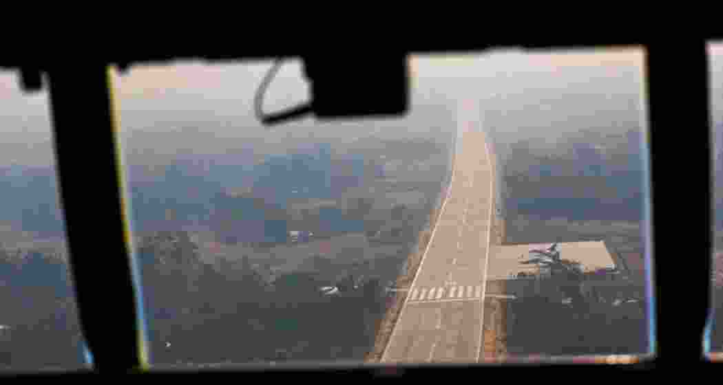 An aerial view of the Emergency Landing Facility at Moran in Assam, captured from an Indian Air Force C-130J Super Hercules transport aircraft during Saturday’s inauguration ceremony.