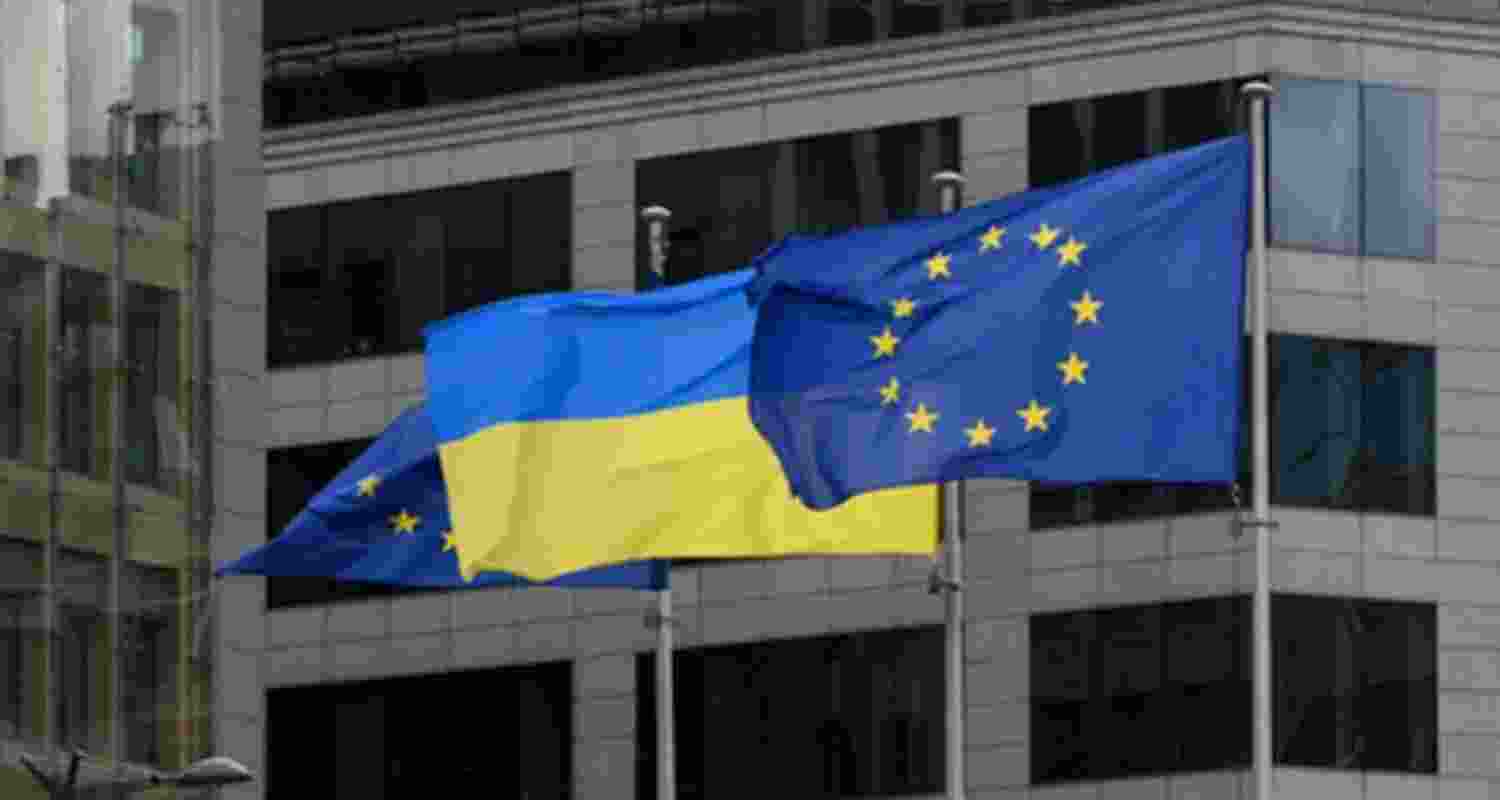 EU and Ukrainian flags.