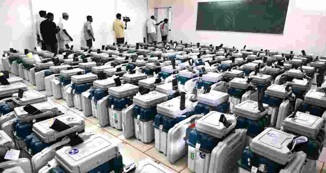 leEVMS, VVPATs, and other polling materials kept in a strong room, at Anna University Engineering College in Dindigul. (File photo)