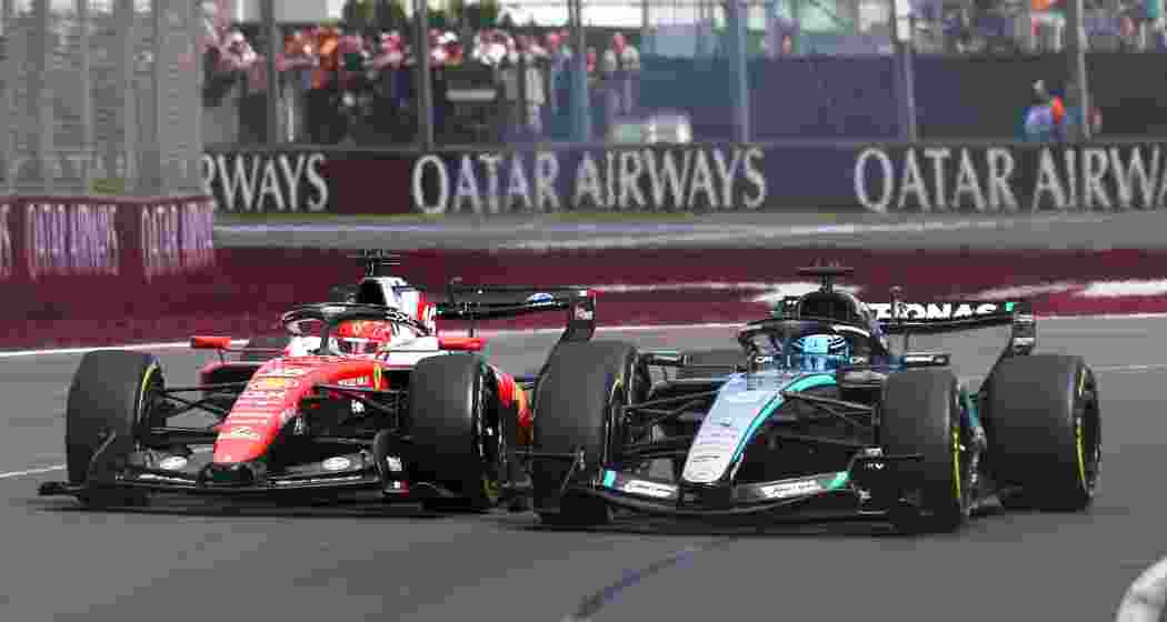Mercedes’ George Russell and Ferrari’s Charles Leclerc in action during the sprint race at the Chinese Grand Prix in Shanghai on Saturday.