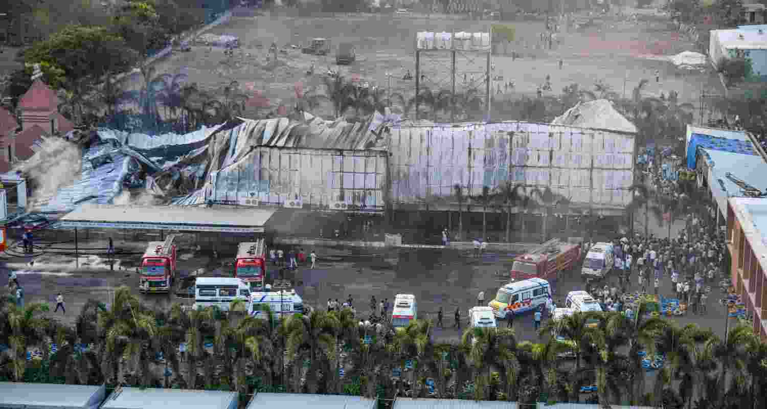 The burnt-down Gaming zone in Rajkot, Gujarat.Image via PTI.