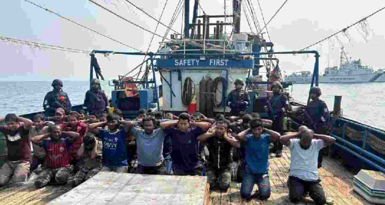 Bangladeshi fishermen detained by the Indian Coast Guard.