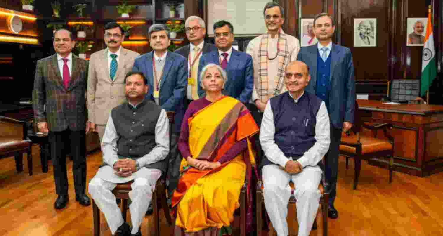 Union minister nirmala Sitharaman with Finance Department secretaries