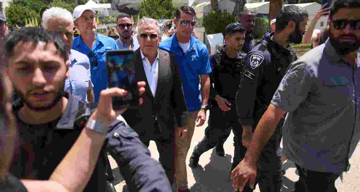 White House special envoy Steve Witkoff arrives to meet families of hostages held captive in the Gaza Strip, at the plaza known as the hostages square in Tel Aviv, Israel.