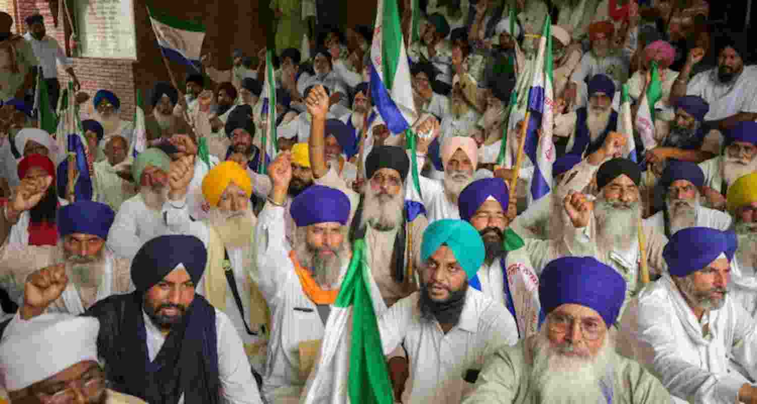 A file photo of farmers opposing the land pooling policy.