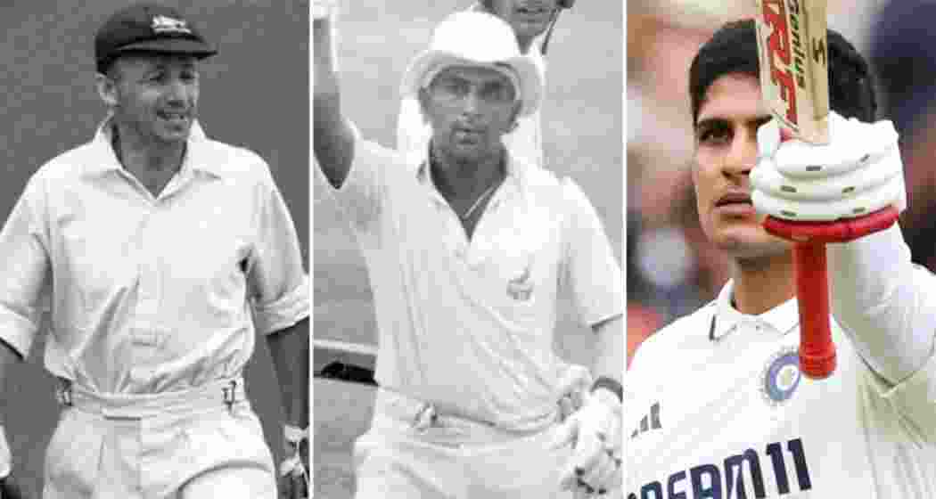 Shubman Gill (R) joins legends Don Bradman (L) and Sunil Gavaskar (C) as the only Test captains to score four centuries in a single series.