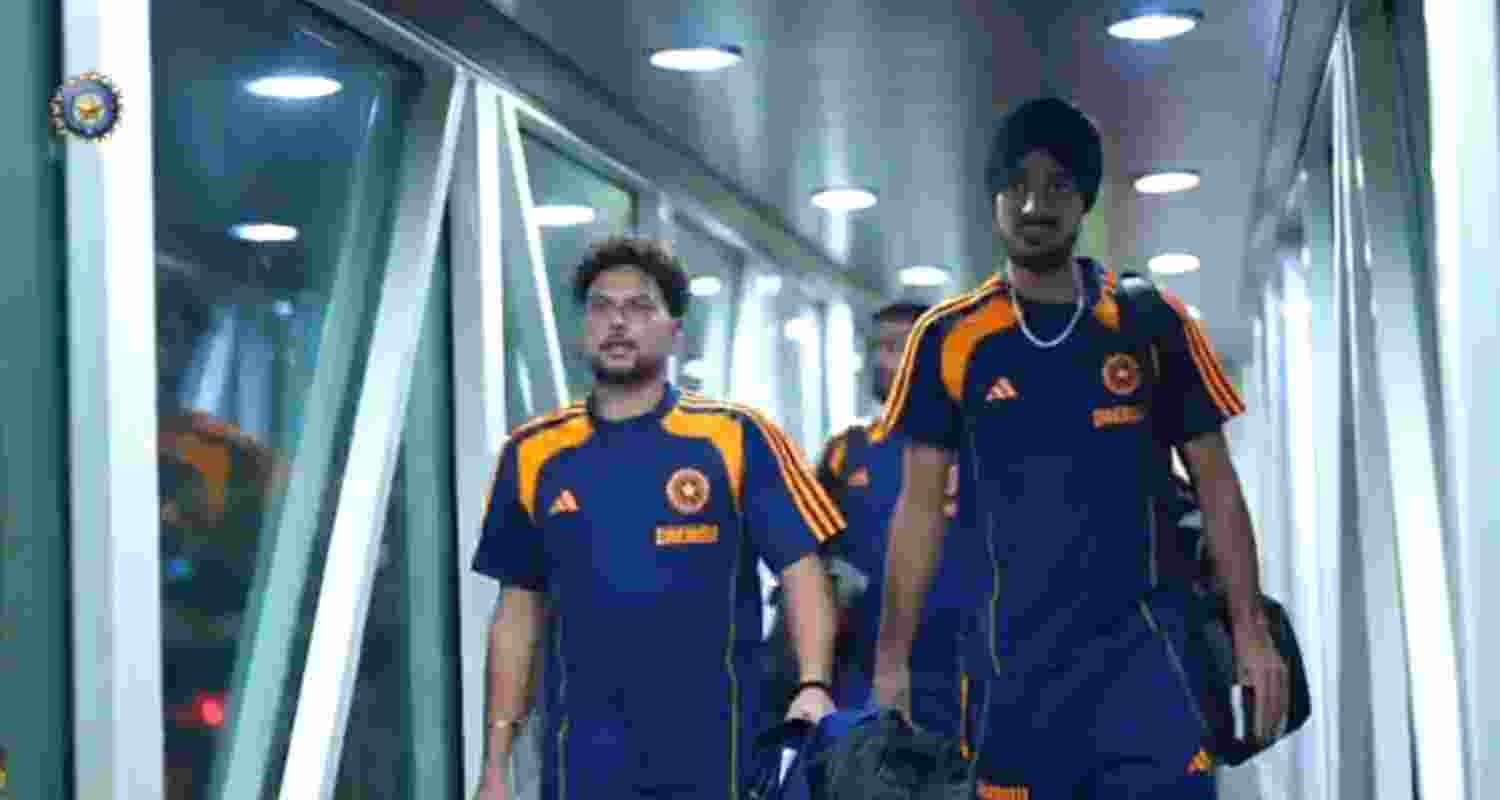 Screengrab from a video showing the Indian cricket team deboarding their plane in the UK.