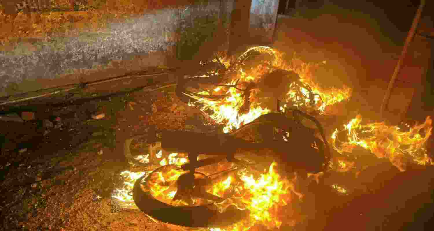 Vehicles set on fire by miscreants after officials demolished a madrasa, in Haldwani, Uttarakhand. 