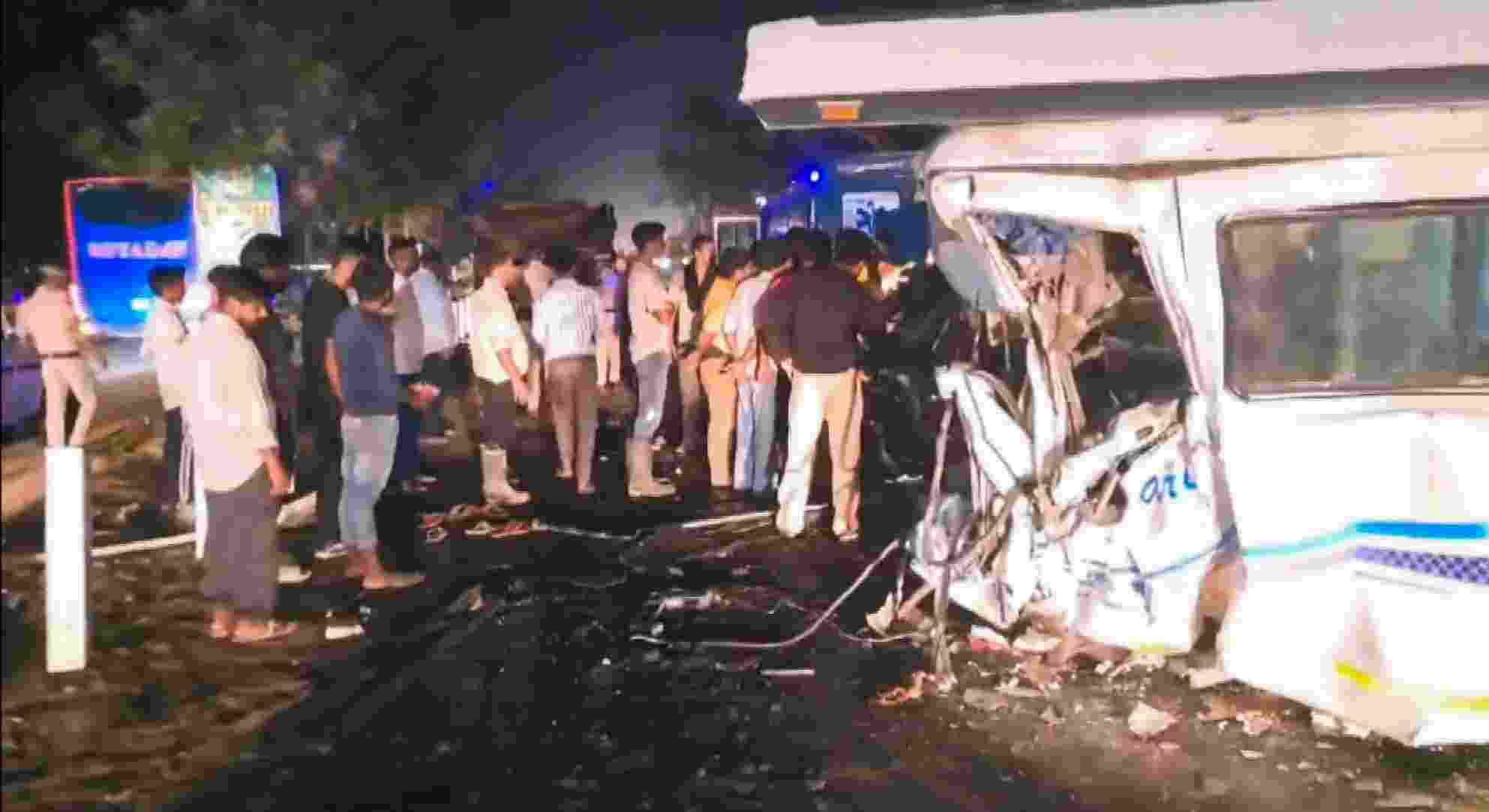 The bus was carrying 30 people, all relatives, from Uttar Pradesh's Bulandshahr when it collided with the truck near Mohra village on the Ambala-Delhi Highway early on Thursday.