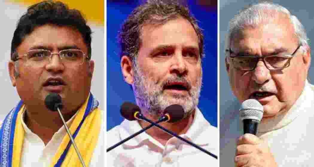 Former Haryana Congress president Ashok Tanwar, senior Congress leader Rahul Gandhi, and senior party leader Bhupinder Singh Hooda. 