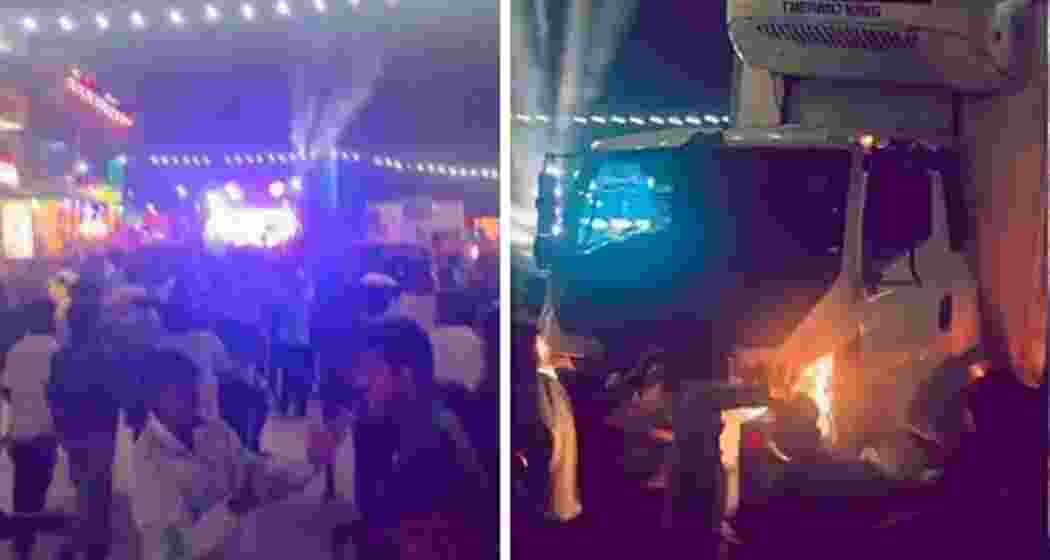 Screen grabs capture the moment the lorry rammed into the procession. 