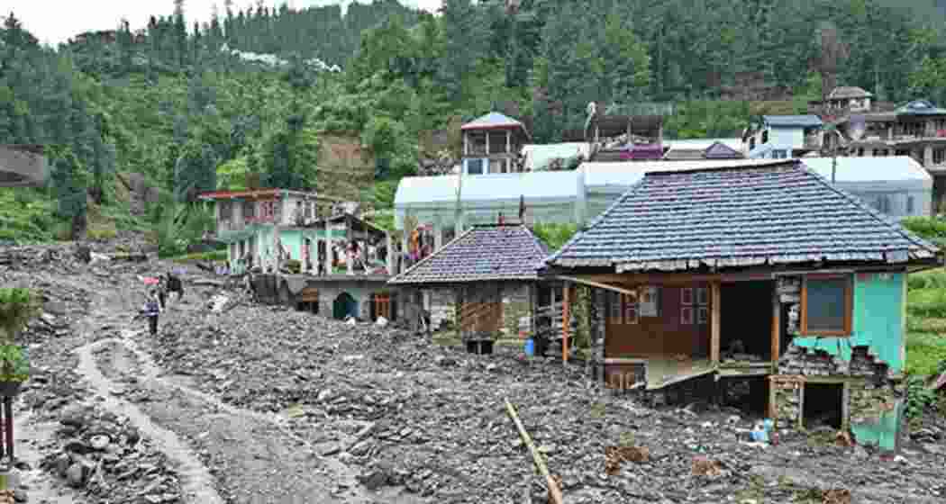 A view of an area severely affected by flash floods in Mandi.