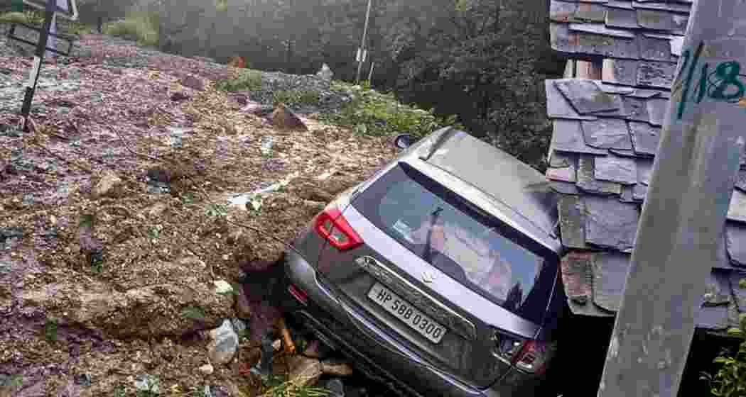 A damaged vehicle after being swept away in flash floods due to cloudbursts, in Kullu district, Himachal Pradesh, Wednesday, June 25, 2025.
