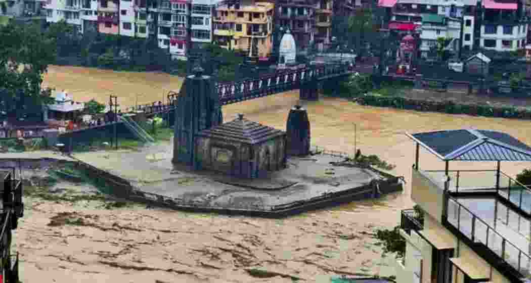 Swollen Beas river following heavy rainfall, in Mandi, Himachal Pradesh.