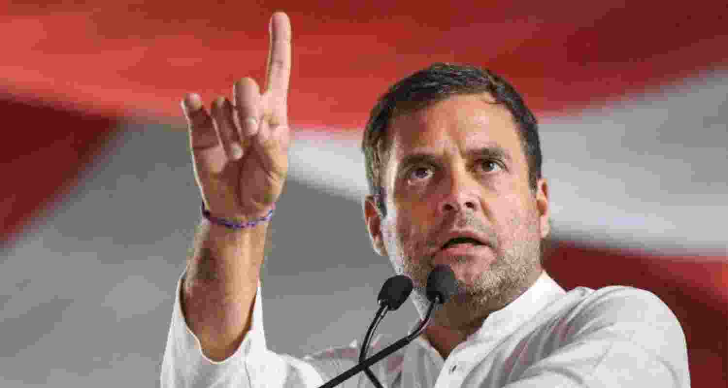 Congress leader Rahul Gandhi during his address. 